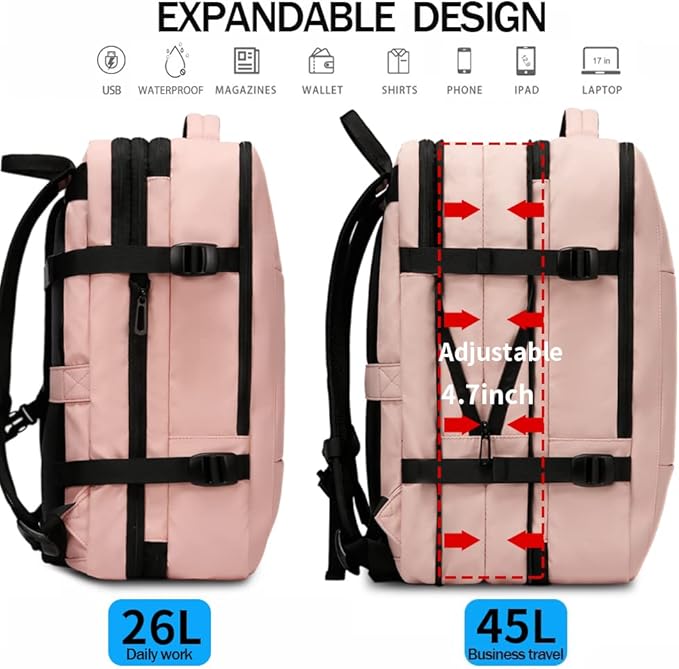 BANGE 45L Backpack For Women, Weekend Expandable Travel Backpacks,Business Laptop Backpack For 17.3” Laptop,Women's Suitcase Backpack