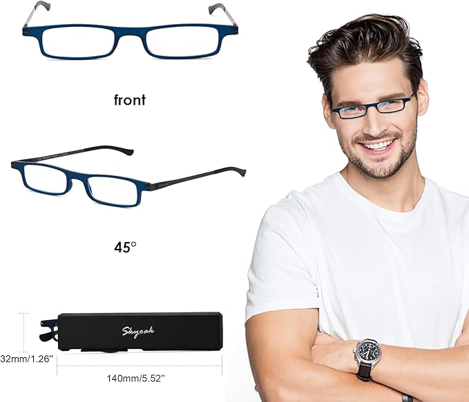 Ultra thin Lightweight Folding Reading Glasses Women Men TR90 Blue Light Blocking Anti UV/Eyestrain Foldable Compact Computer Readers Portable Unique Stretchable Slim Flat case Blue +2.5