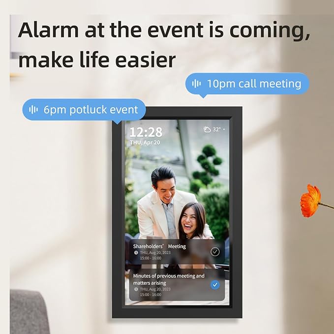 15 inch Smart Wi-Fi Digital Calendar Beautiful Frame for Desktop. Displays Your Photos, 5 Day Weather, Date, Current Conditions, WiFi Sync with Mobile Calendar Through Office 365 Calendar