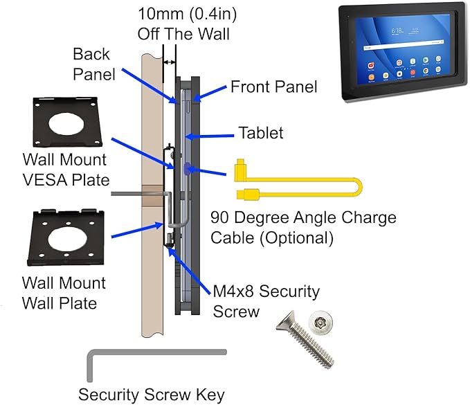 TABcare Security Anti-Theft Acrylic VESA Enclosure for Samsung Galaxy TAB A9+ 11 with Wall Mount Kit (Clear, TAB A9+ 11)