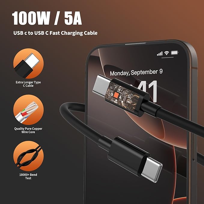 iPhone 17 16 Pro Max Charger Fast Charging, 45W Super Fast USB C Chargers for iPhone 16 (6FT+6FT+10FT) Type C Chargers Cord with Fast Charger Block for iPhone 17/16/15 series/iPad/ GalaxyS24 Black