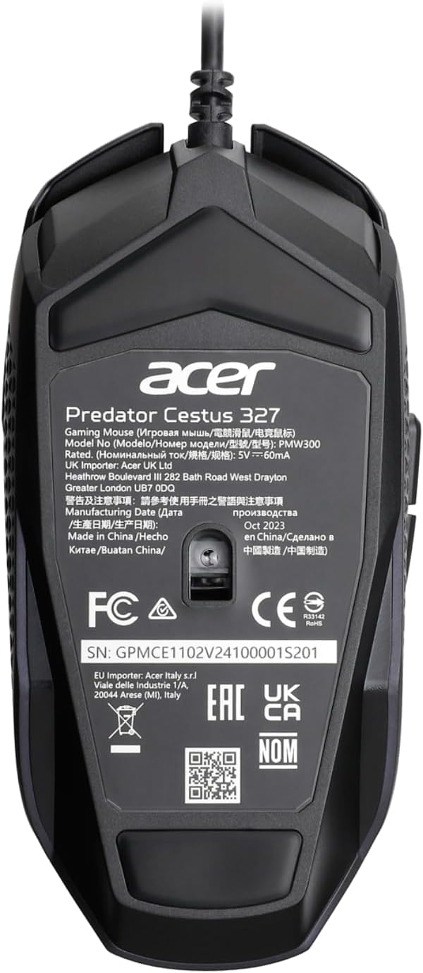 acer Predator Cestus 327 Gaming Mouse with 8000 DPI Sensor 20 Million Click Lifespan 6 Buttons USB Wired Ergonomic
