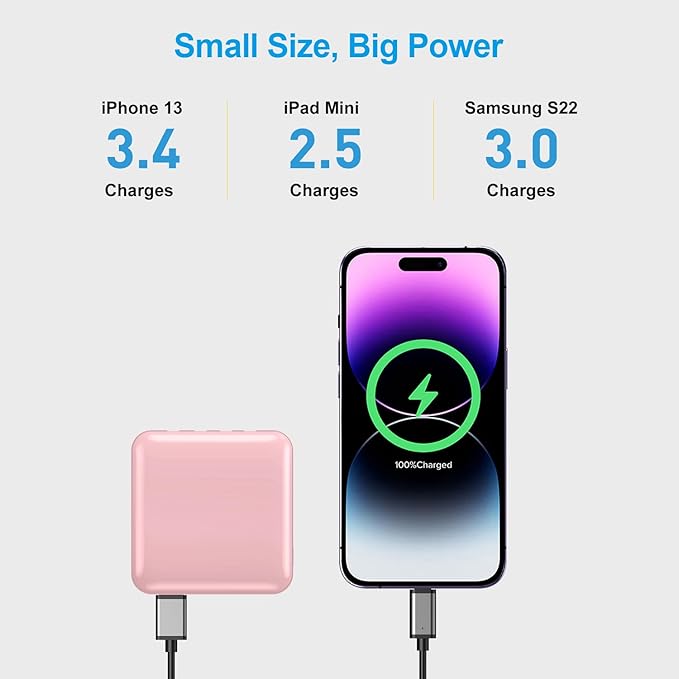 Portable Charger with Built-in Cable,12000mAh 22.5W Fast Charging Small Power Bank,USB C Input/Output with Smart LED Display,External Battery Pack for iPhone,Tablet,Samsung