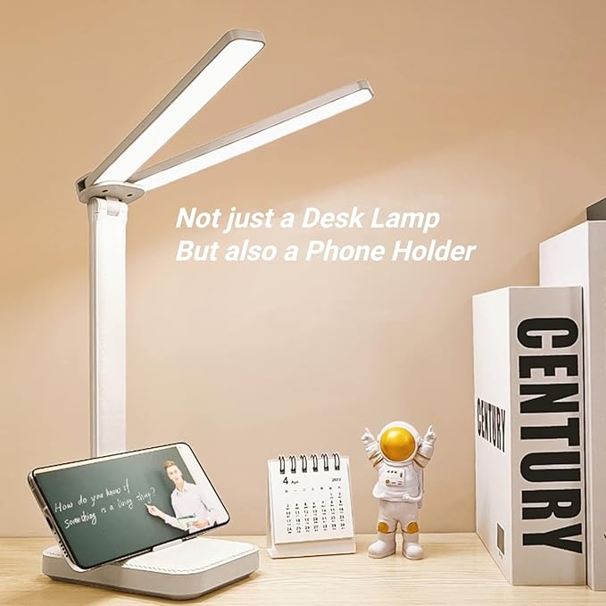 White Desk Lamp for Home Office,Portable Small Desk Lamp with 3 Lighting Modes, Battery Operated Rechargeable Desk Light for Kids, Reading,Studying,Dormitory, White