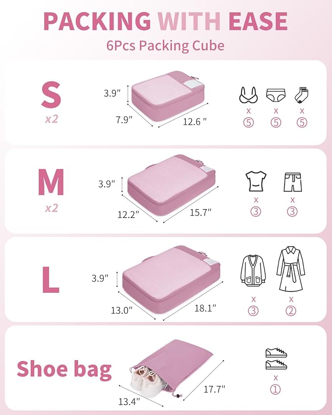 ECOHUB 4 Set /6 Set Packing Cubes for Travel Durable Suitcase Organizer Bags Set with Personalized Tag Various Sizes Travel Essentials Traveling Accessories for Luggage Machine Washable