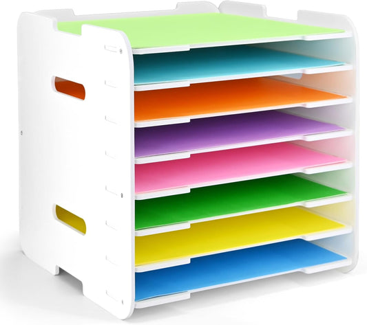 12x12 Paper Organizer, 8-Tier Scrapbook Paper Storage, Stackable Desktop File Holder for Home, Office, Classroom, and Craft Room