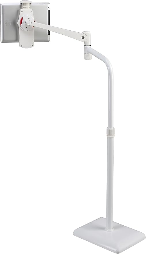 IDEE Tablet Floor Stand with 10lb Heavy Duty Base, 360 Degree Adjustable Tall Holder for Bed Compatible up to 13inch Kindles, iPads, and Tablets, White