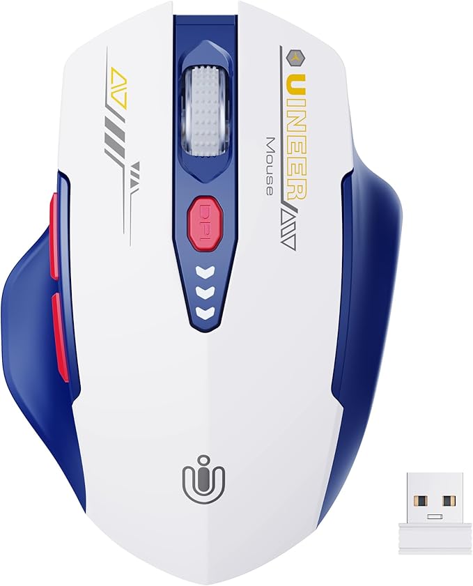 Wireless Mouse, [Upgraded] Visible Battery Display，Rechargeable Laptop Mice 2.4G USB, 4 Adjustable DPI Levels,Optical Ratón Wireless for Laptop PC Computer,White and Blue