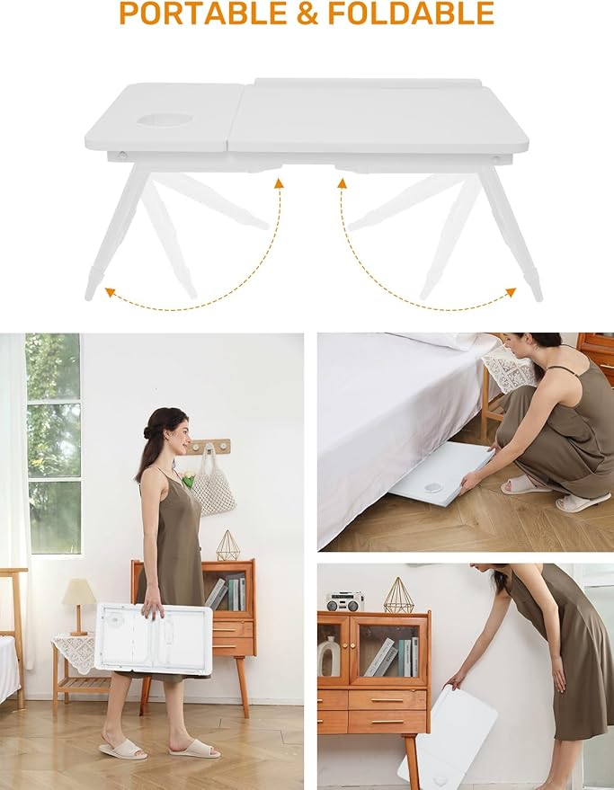 Lap Desk for Couch/Sofa/Floor, 5-Angle Adjustable Bed Desk with Foldable Legs &Cup Holder, Light Weight Bed Tray Table for Writing/Eating/Reading, Portable Laptop Stand for Adults, Kids