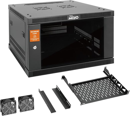 Tecmojo 6U Wall Mount Rack Cabinet, Heavy-Duty 176 Lbs High Load Capacity, 19” Enclosed Server Network Rack with Glass Door, 17.7” Deep – Elite Collection