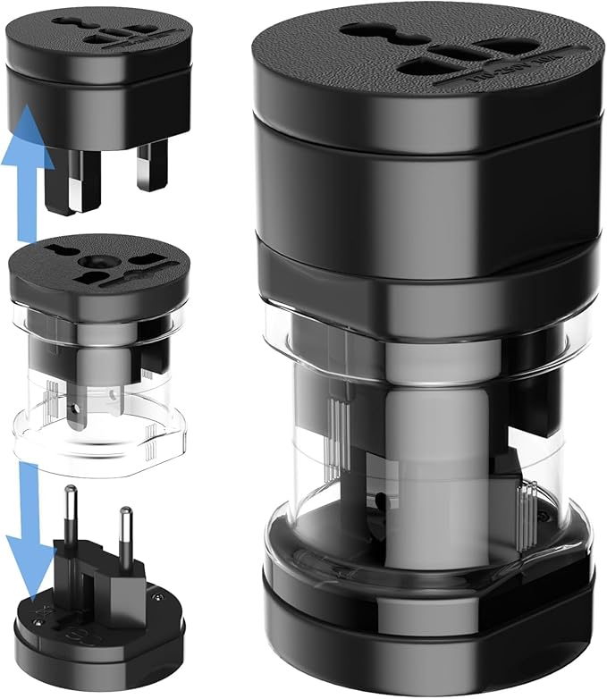 3-in-1 Travel Power Converters,International Plug Adapter,Worldwide Universal Power Adapter, All in One Travel Essentials Perfect for European US, EU, UK, AU 160 Countries,Black