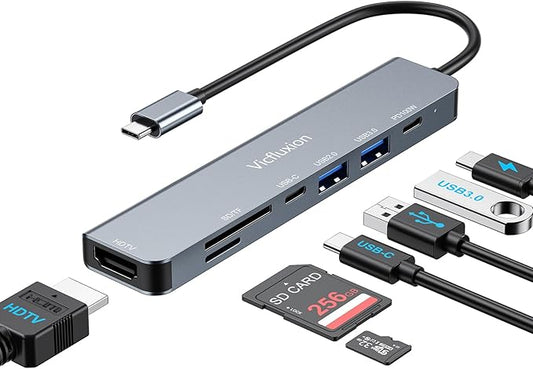 USB C Hub Multiport Adapter 7-in-1 with 4K HDMI Dongle USB 3.0,SD/TF Card Reader, 100W PD Charging, Aluminum, USB C Docking Station USB c hub for MacBook Pro/Air, PC/Laptop/Tablet Devices