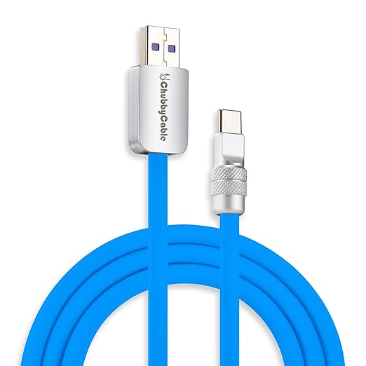 chubbycable Chubby 2.0 Fast Charging Cable Durable Soft Silicone USB C Cable 120W Extra Thick Charger Cord Compatible with iPhone 17-15 Series iPad, Blue, USB-A to Type-C, 19.6 FT