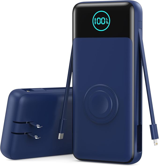 Portable Charger 26800mah for iPhone with Built-in Cables & AC Wall Plug,6-in-1 USB C Power Bank with iWatch Charger,25W PD Fast Charging Battery Pack for iPhone 16/15/14/13/12,Android,Apple Watch etc