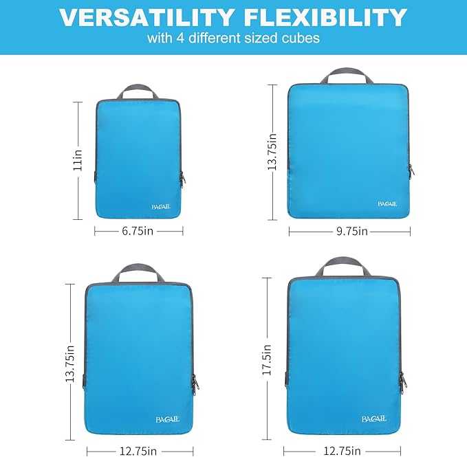 BAGAIL 4 Set/6 Set/8 Set Compression Packing Cubes Travel Accessories Expandable Packing Organizers (Cloth Pattern, 4-Blue)