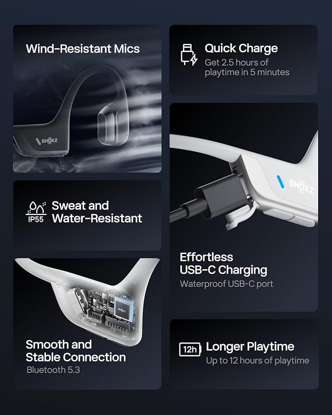 SHOKZ New OpenRun Pro 2-Bone Conduction Headphones,Open-Ear Bluetooth Wireless Sport Earphones for Running,Workouts-Sweat Resistant,Secure Comfortable Fit-Deep Bass,Smart Mic,Reflective Strip