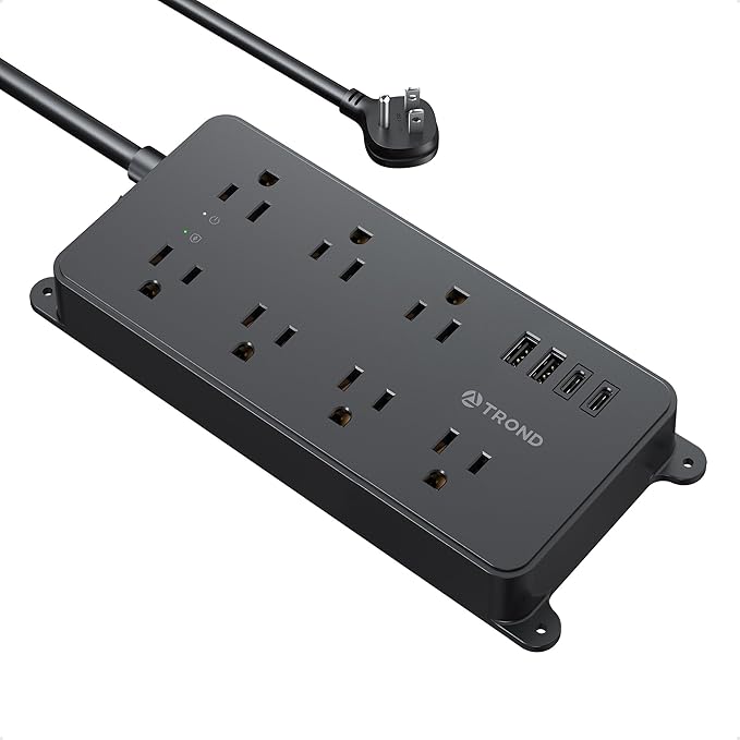 TROND Power Strip Surge Protector, 7 Widely-Spaced Outlets, 2 USB-A & 2 USB-C, ETL Listed, Flat Plug 5ft Extension Cord, Wall Mountable, 1700J, 14AWG Heavy Duty, for Home Office Garage, Black