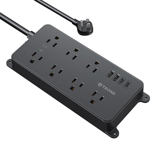TROND Power Strip Surge Protector, 7 Widely-Spaced Outlets, 2 USB-A & 2 USB-C, ETL Listed, Flat Plug 5ft Extension Cord, Wall Mountable, 1700J, 14AWG Heavy Duty, for Home Office Garage, Black