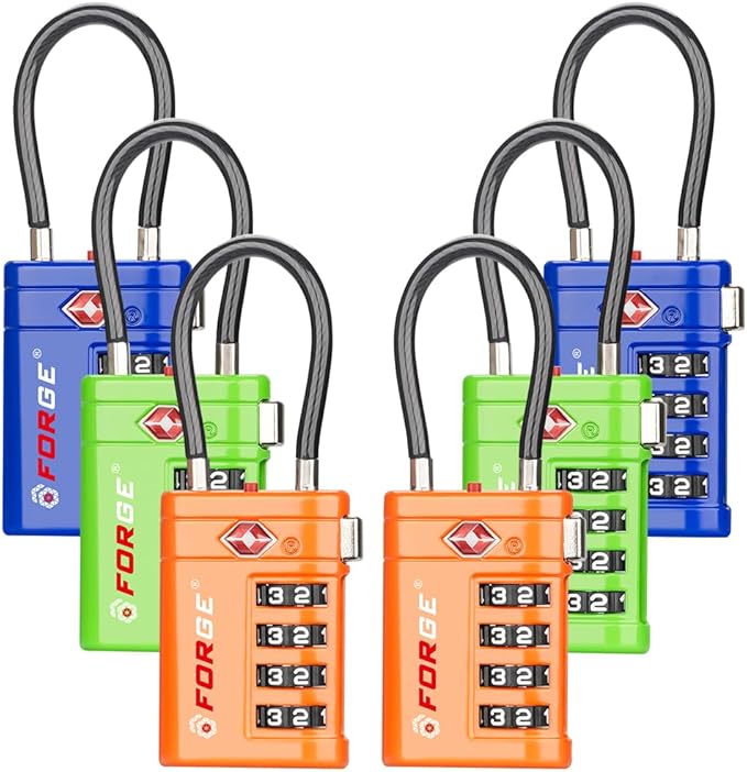 Forge TSA Approved Luggage Locks 4 Digit Combination TSA Travel Locks with TSA008, Open Alert Indicator, Zinc Alloy Body for Luggage, Suitcase, Backpack, and More. 3 Color 6 Locks.