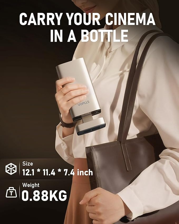 [Officially-Licensed APP & DoIby Audio] Smart Mini Projector with WiFi and Bluetooth, VOPLLS 1800ANSI Portable Outdoor Projector 4K Support with TOF Real-Time Focus, Native 1080P Home Movie Projector