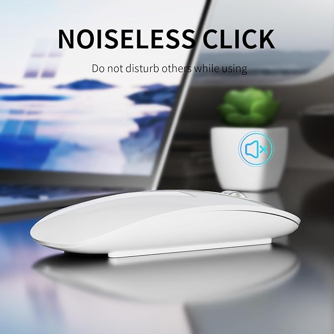 TENMOS M18 Bluetooth Mouse, USB C Rechargeable Wireless Mouse, Triple Mode (Dual Bluetooth+USB) Computer Silent Mice Portable with USB Receiver and Type C Adapter for Laptop/MacBook/iPad/PC - White