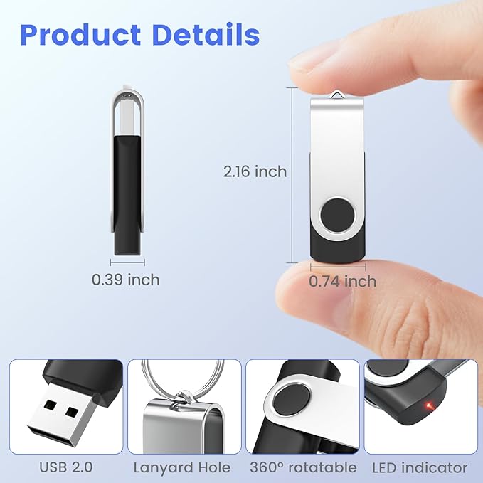 ABLAZE 2GB Flash Drives 500 Pack, USB 2.0 Thumb Drives Bulk Swivel Memory Stick Bulk USB 500 Pack Pendrives 2GB (Black)