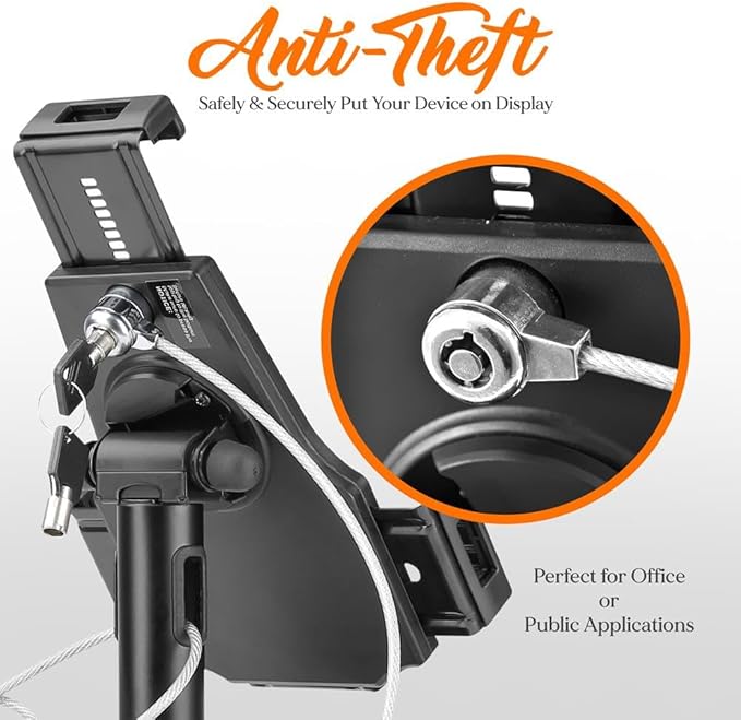 Pyle PSPADLK8 Anti-Theft Tablet Security Stand Kiosk - Table Mount Desktop Tablet Case Holder with Lock, Adjustable Clamp Arm, Internal Cable Routing, for iPad, Kindle, Samsung, Android Tablets