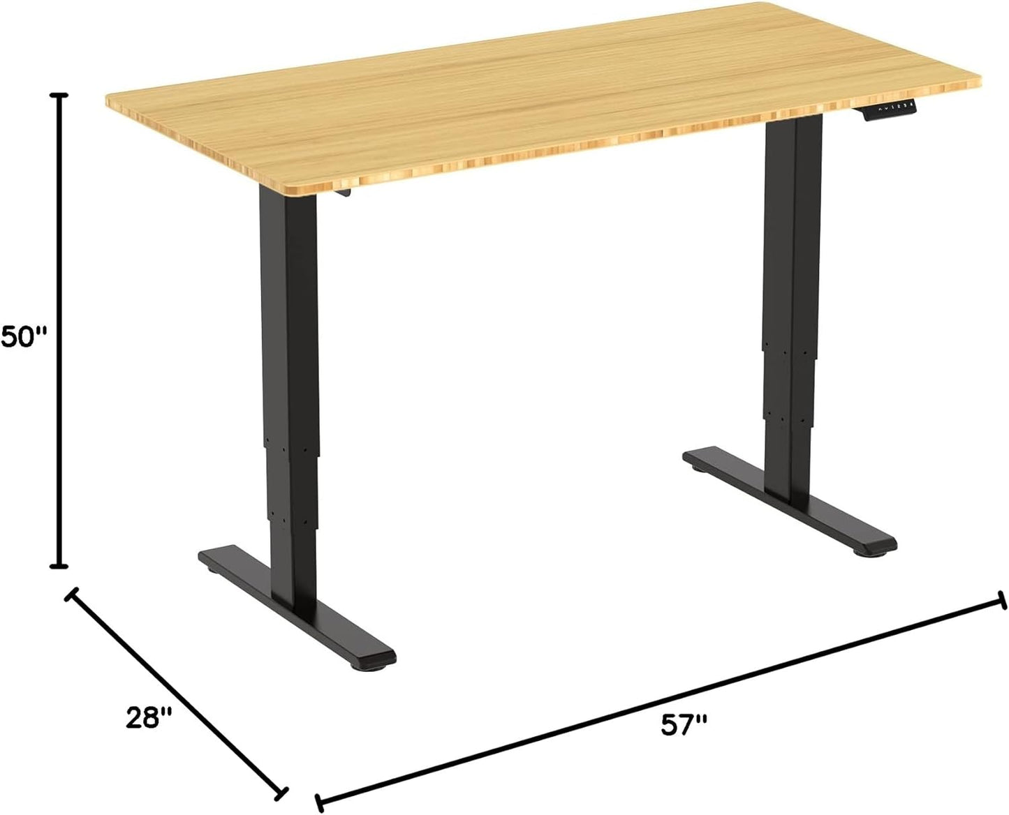 SANODESK 55 Inch 3 Stage Bamboo Electric Standing Desk, Dual Motor Height Adjustable Desk, Whole-Piece Desktop Sit to Stand Home Office Desk (Black Frame/ 55” x 28” Natural Bamboo Top)