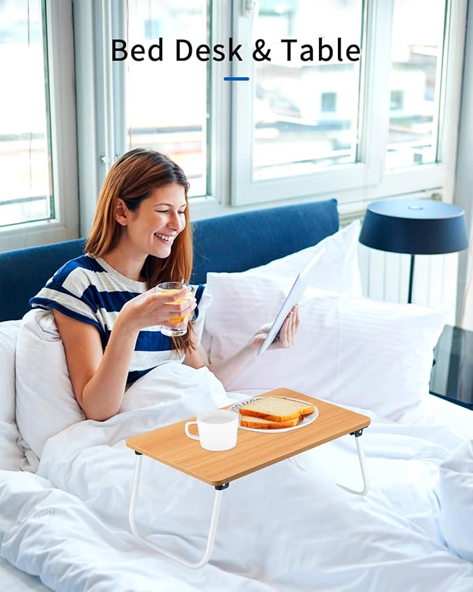 Ruxury Folding Lap Desk Laptop Stand Bed Desk Table Tray, Breakfast Serving Tray, Portable & Lightweight Mini Table for Sofa Couch Floor - Wood