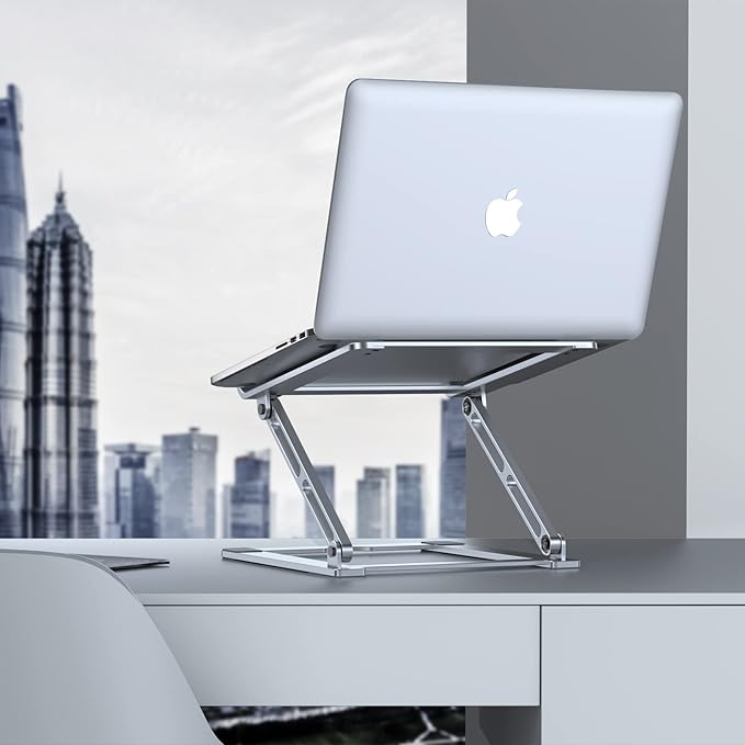 Laptop Stand for Desk, Adjustable Laptop Stand Holder Portable Laptop Riser with Multi-Angle Height Adjustable Computer Stand for MacBook Air/Pro and More Notebooks 10-17.3"-Silver