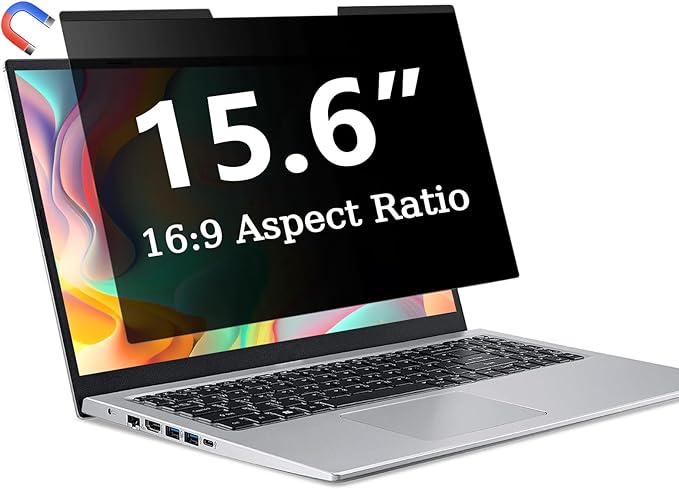 ZOEGAA Magnetic 15.6 Inch Laptop Privacy Screen Filter, Compatible with HP Dell Acer Asus Samsung Lenovo, for 16:9 Widescreen Display Laptop Privacy Screen 15.6 inch and Anti-Glare Protector