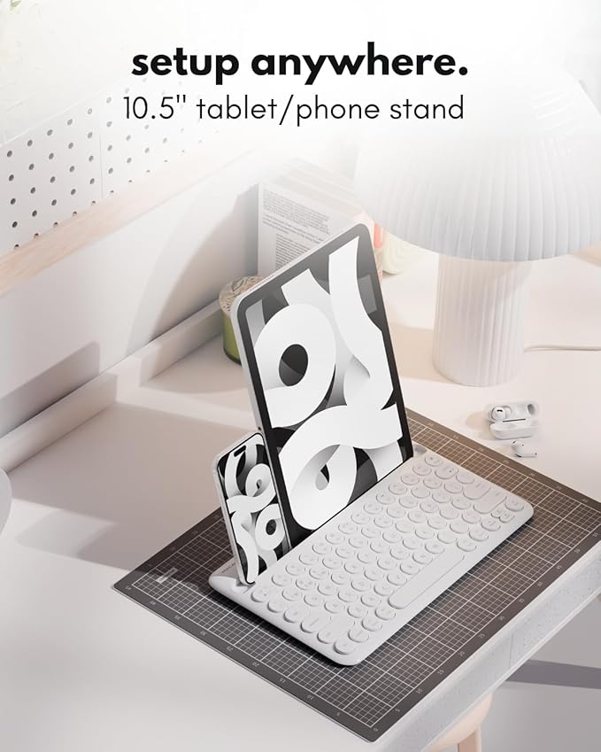 Macally Bluetooth Keyboard for Tablet | Wireless Keyboard for iPad mini/Air/Mini, iPhone (Multi-Device, Built-in Stand, Rechargeable) Easy to Use and Cute Portable - White