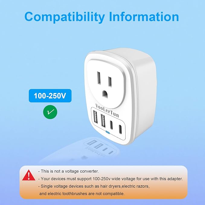 Type A Plug Travel Adapter,2 Packs Japan Plug Adapter, International Plug Travel Converter with 4 USB Ports and 1 American Outlet, US Socket to Philippine China Taiwan Travel essentials.