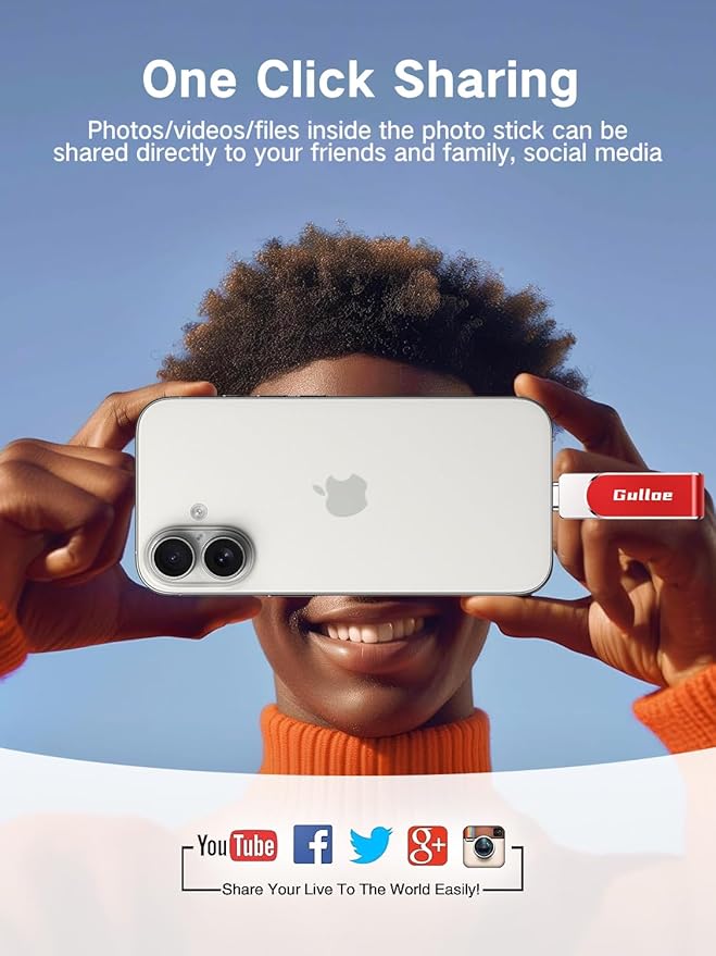 Gulloe 256GB Flash Drive Intended for iPhone, Memory Stick Storage for Photos and Videos Backup, Compatible with iPhone iPad Android PC, Plug and Play, No Application Required (Red)