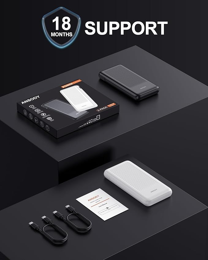 2-Pack 10000mAh Power Bank Fast Charging, 22.5W Compact USB C Portable Charger with 2 Outputs & 2 Inputs, LED Display Battery Pack Compatible with iPhone Samsung iPad Tablets, Black & White