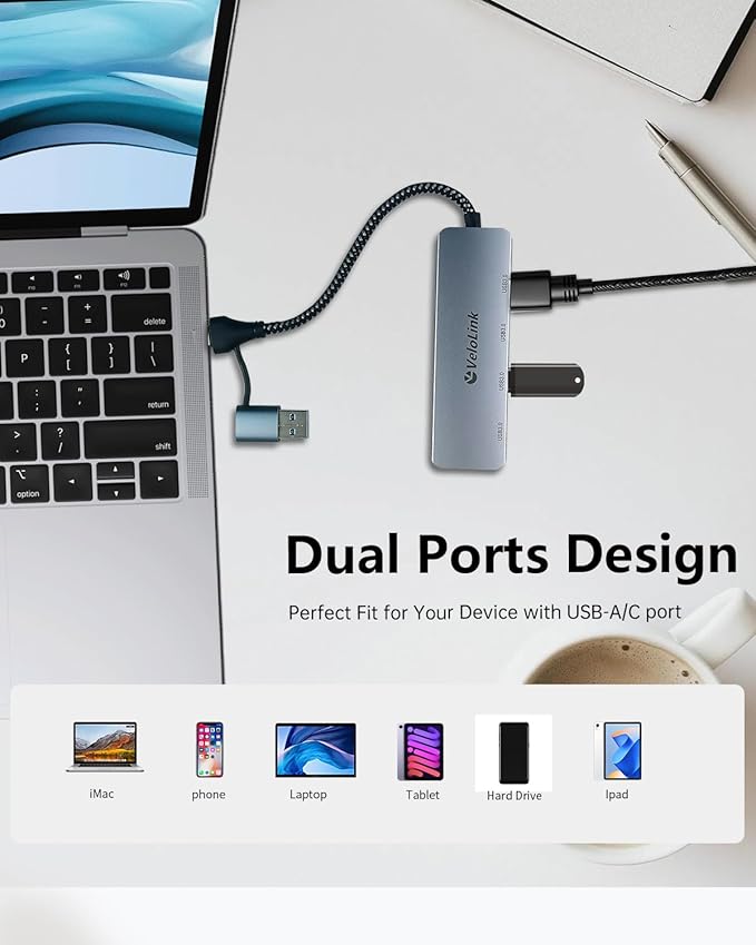 USB 3.0 Hub, USB Hub 4 Port, USB-C Aluminum Hub for Laptop/PC/MacBook/iPad Pro/iMac and More