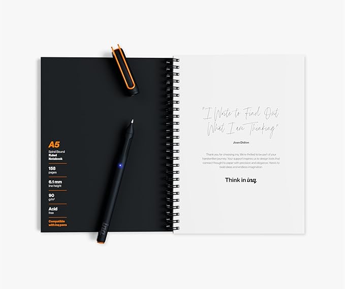 inq Smart Writing Set – Converts Handwriting to Text – Real Ink on Real Paper - AI Note Taking, Voice Recording and Transcription, For iPhone and Android - Smart Pen & Notebook (Letter Size)