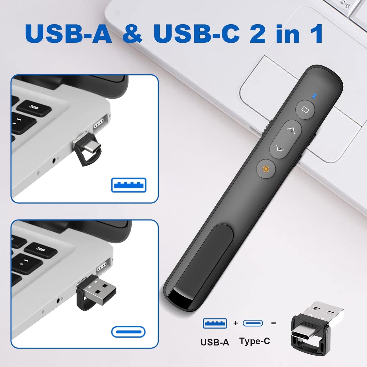 USB-C/USB-A Laser Pointer for Presentation Clicker PowerPoint Wireless Presenter Remote, Google Slide Advancer Projector Smart Board Slideshow Power Point PPT Clicker for Mac/Laptop/Computer/Office