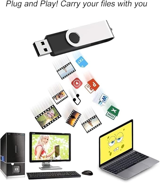 JUANWE 8GB USB Flash Drive 10 Packs, Bulk USB Sticks 2.0 Mutipack Metal Thumb Drive 360° Swivel Design, FAT32 Jump Drives Pen Drive Zip Drives for Data Storage - Black