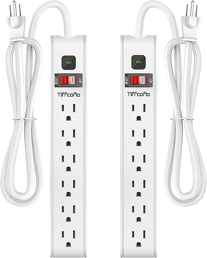 Surge Protector Power Strip, 4 Feet Extension Cord, 600 Joules Surge Protection, Multiple Protection 6 Outlet Strip, ETL Listed, White (2 Packs)