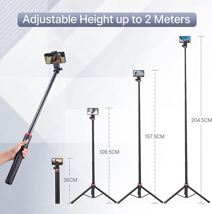 ULANZI MT-79 81" Camera Phone Tripod, Extendable Tripod Aluminum, Portable Adjustable Selfie Travel Stand with 1/4" Screw, 360° Ball Head, for Camera Video Light Smartphone, w ST-07 Phone Mount