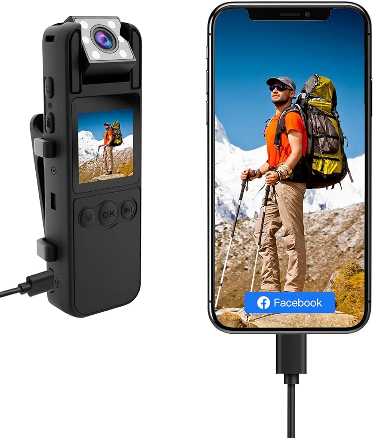 SPIKECAM Computer-Free Body Cameras with Audio and Video Recording, 6 Hrs 1080P Personal Small Bodycam with Photo, Night Vision, SOS Sound, Wearable Body Cam for Security, Running, Biking