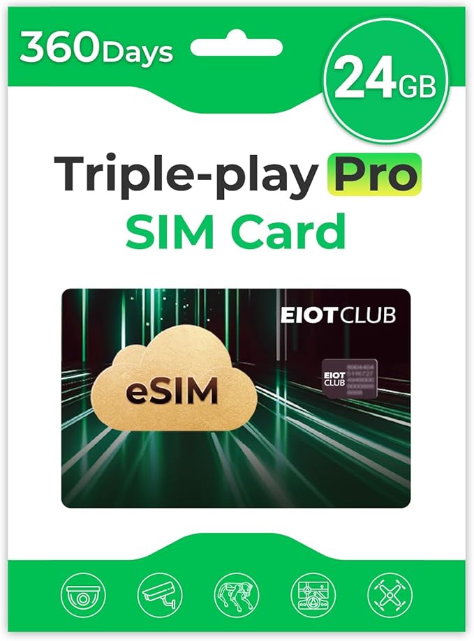 Triple Play Pro SIM Card, Industrial-Grade 5G LTE Data for USA Coverage, Multi-Network Support, eSIM Enabled, Rugged Design for Robot, Drone, and Camera – No Voice/Text, Nano Size only (24GB 360DAY)