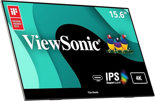 ViewSonic VX1655-4K 15.6 Inch 4K UHD Portable LED IPS Monitor with 2 Way Powered 60W USB C, Mini HDMI, Dual Speakers, and Built-in Stand with Tripod Mount