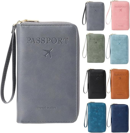 RFID Passport Holder for Wallet,RFID Blocking Document Organizer Clutch Bag, Credit Cards Case Cover Travel Wallet (Grey)