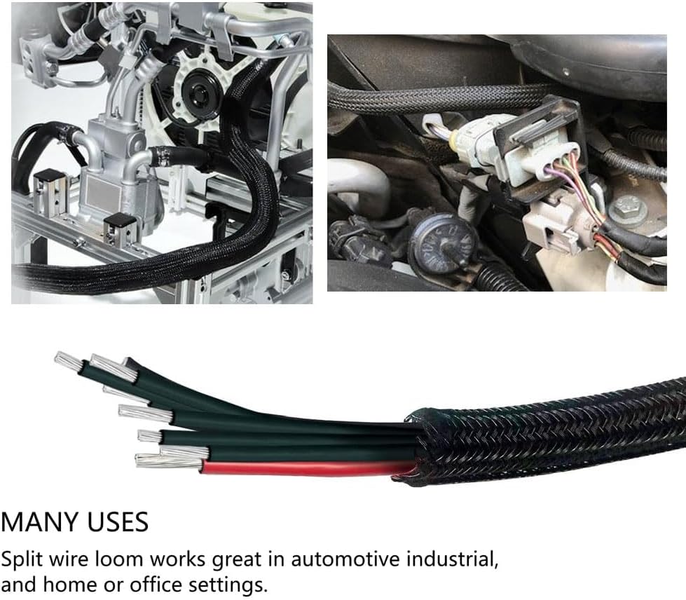 1/2"-10ft*2pcs Black/White Cable Sleeve - Protects Cords from Pets & Organizes Wires - Modern Style - Polyester Material - Flame Retardant - Easy to Use & Cut (Black, 10ft-1/2inch)