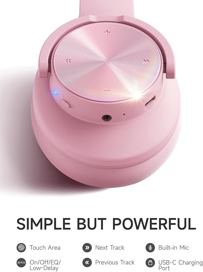 Picun B8 Headphones Wireless Bluetooth, 120H Bluetooth Headphone Over Ear with 3EQ Music Modes, Hands-Free Calls, Deep Bass Headphones for Travel Home Office Cellphone PC (Pink)