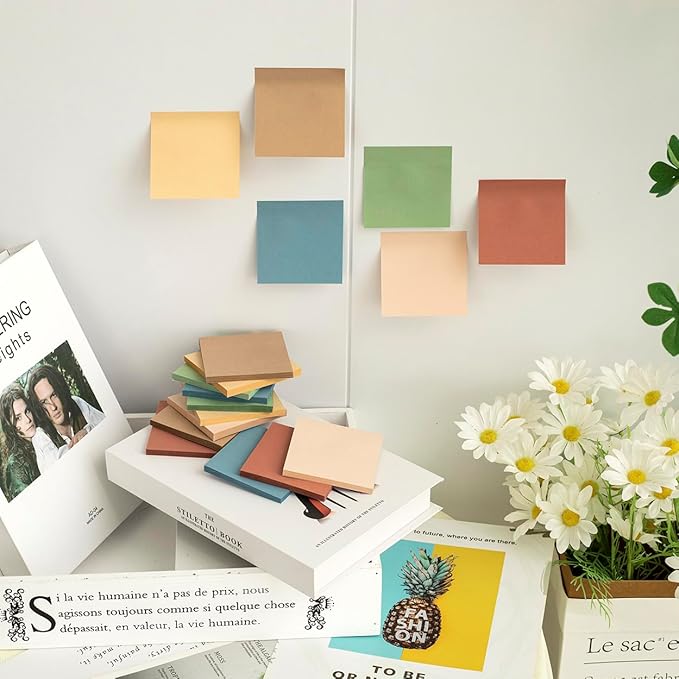 (72 Pads) Sticky Notes 3x3 inch, Self-Stick Pads Vintage Colors Sticky Note, Recyclable, Easy to Stick for Home, Office, Notebook