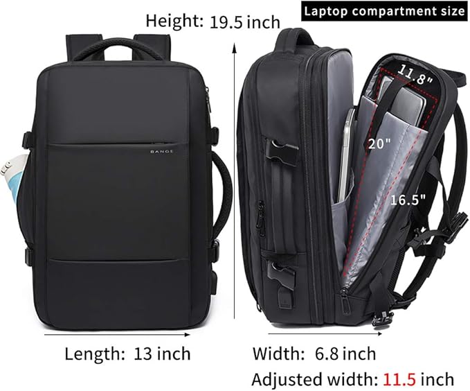 BANGE 45L Expandable Backpack, Water Resistant, Suitable for Travel, College Laptop Backpack for Men & Women