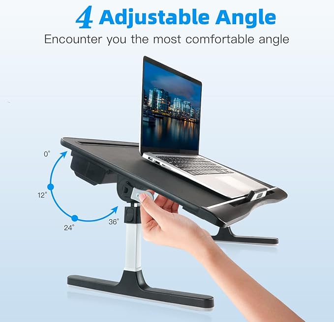 Laptop Bed Tray Table [Luxury PVC Leather], Adjustable Laptop Desk for Bed, Foldable Lap Desk for Laptop with 2 Drawers, Multifunctional Table for Working, Eating, Writing, Gaming, Drawing